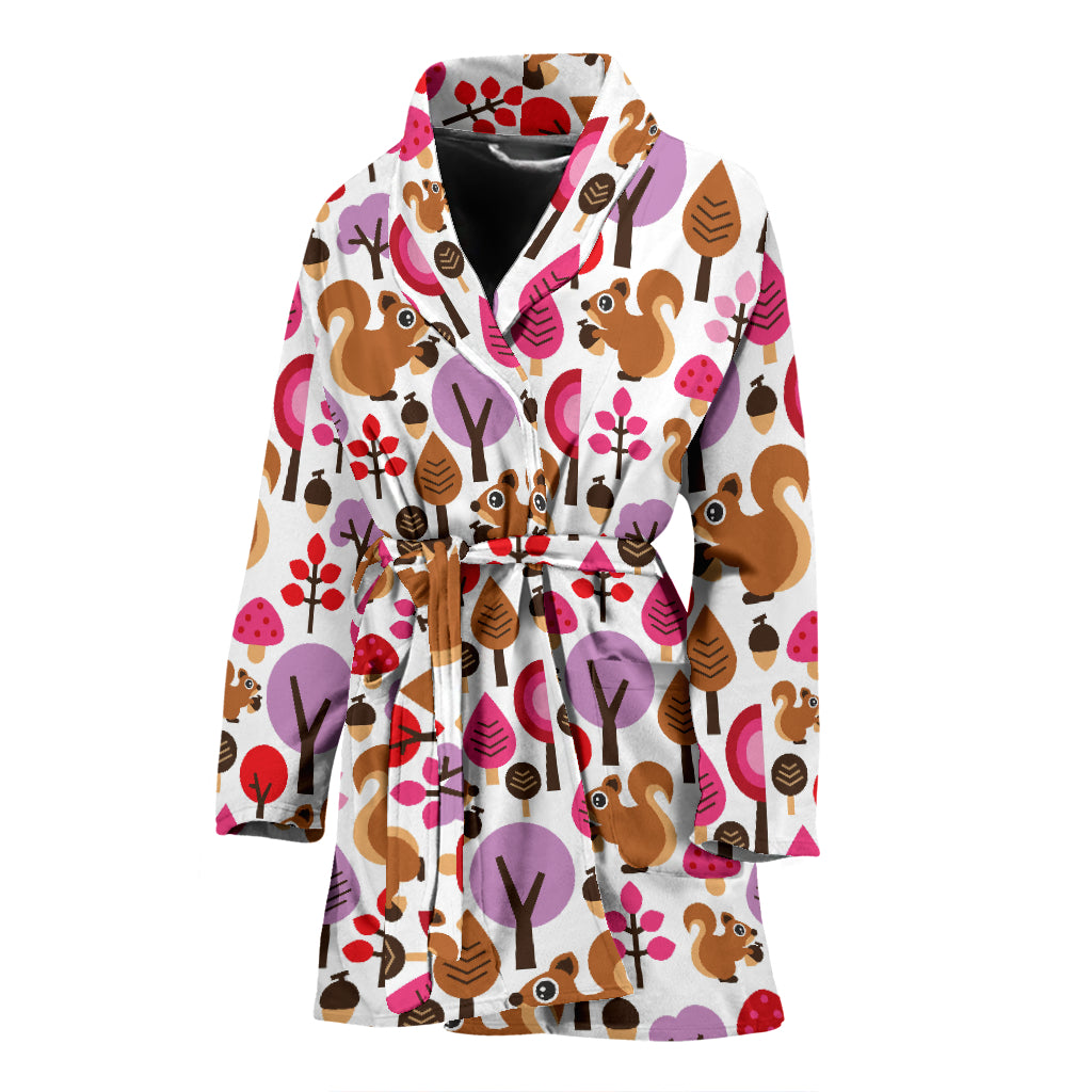 Squirrel Pattern Print Design 02 Women's Bathrobe