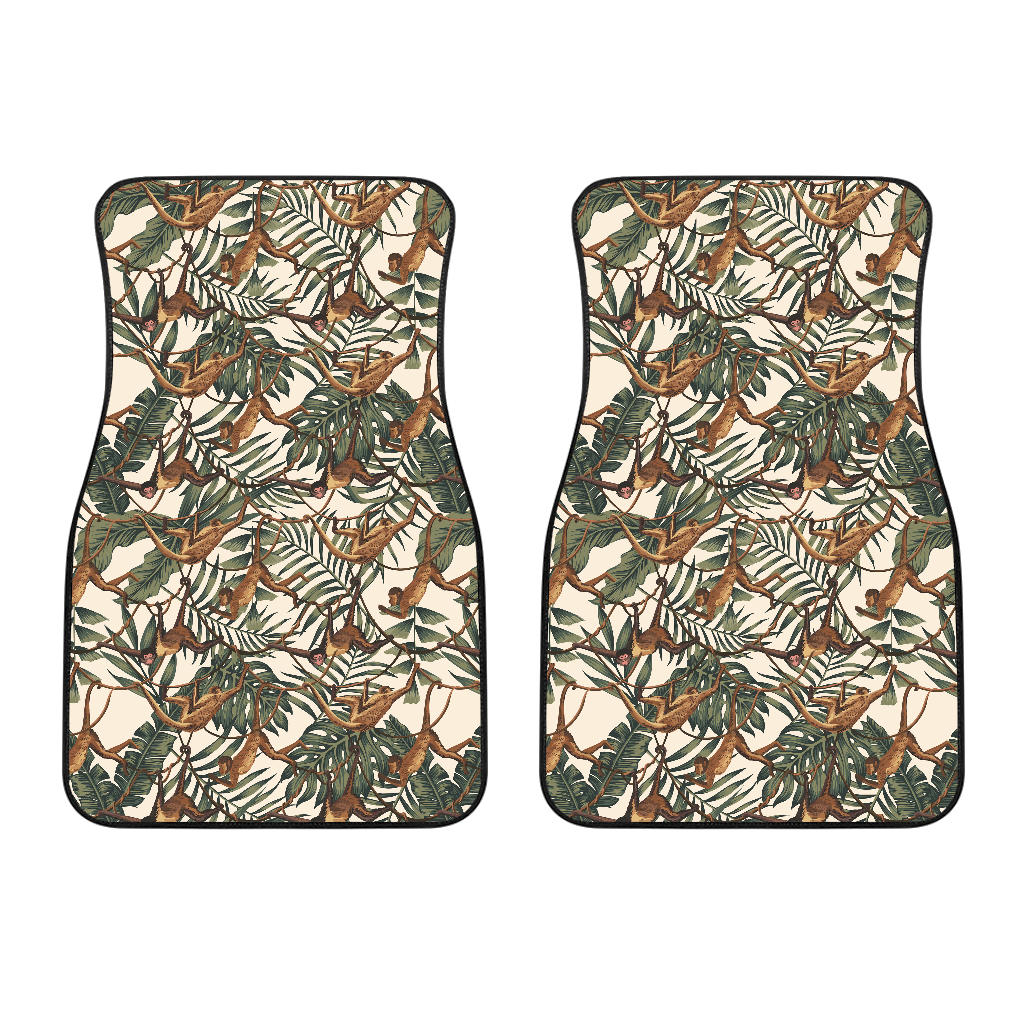 Monkey Tropical Leaves Background Front Car Mats