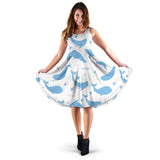 Blue Whale Pattern Sleeveless Midi Dress