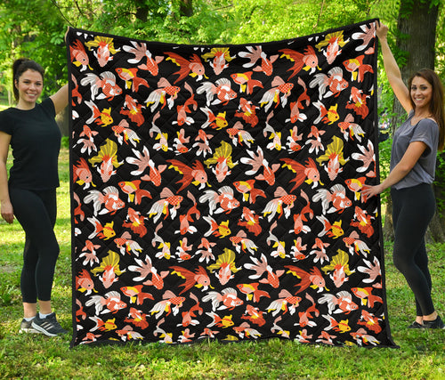Goldfish Pattern Print Design 03 Premium Quilt