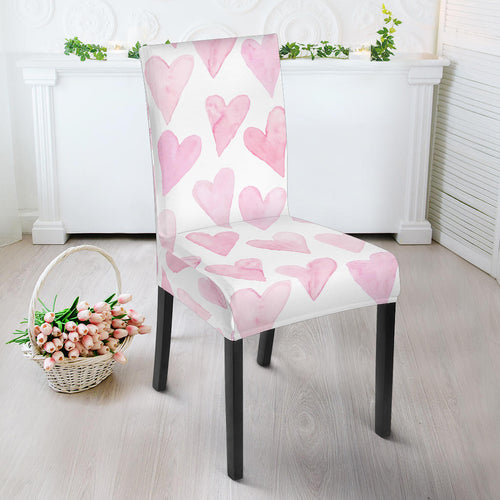 Watercolor Pink Heart Pattern Dining Chair Slipcover