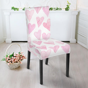 Watercolor Pink Heart Pattern Dining Chair Slipcover