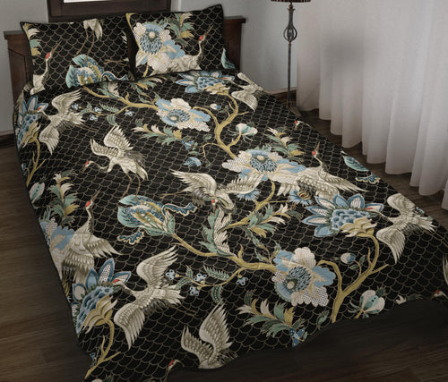 Japanese crane ornament elements Quilt Bed Set