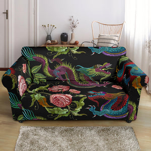 Dragons Flower Pattern Loveseat Couch Slipcover