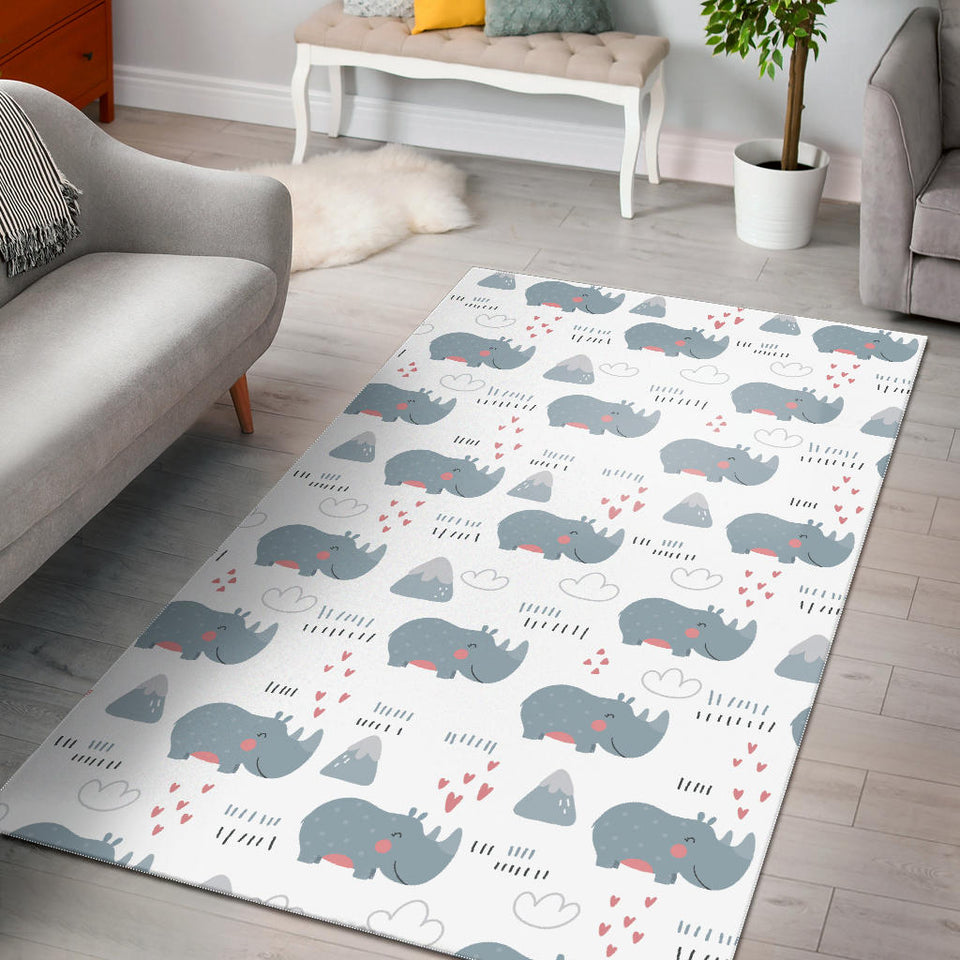 Cute Rhino Heart Pattern Area Rug