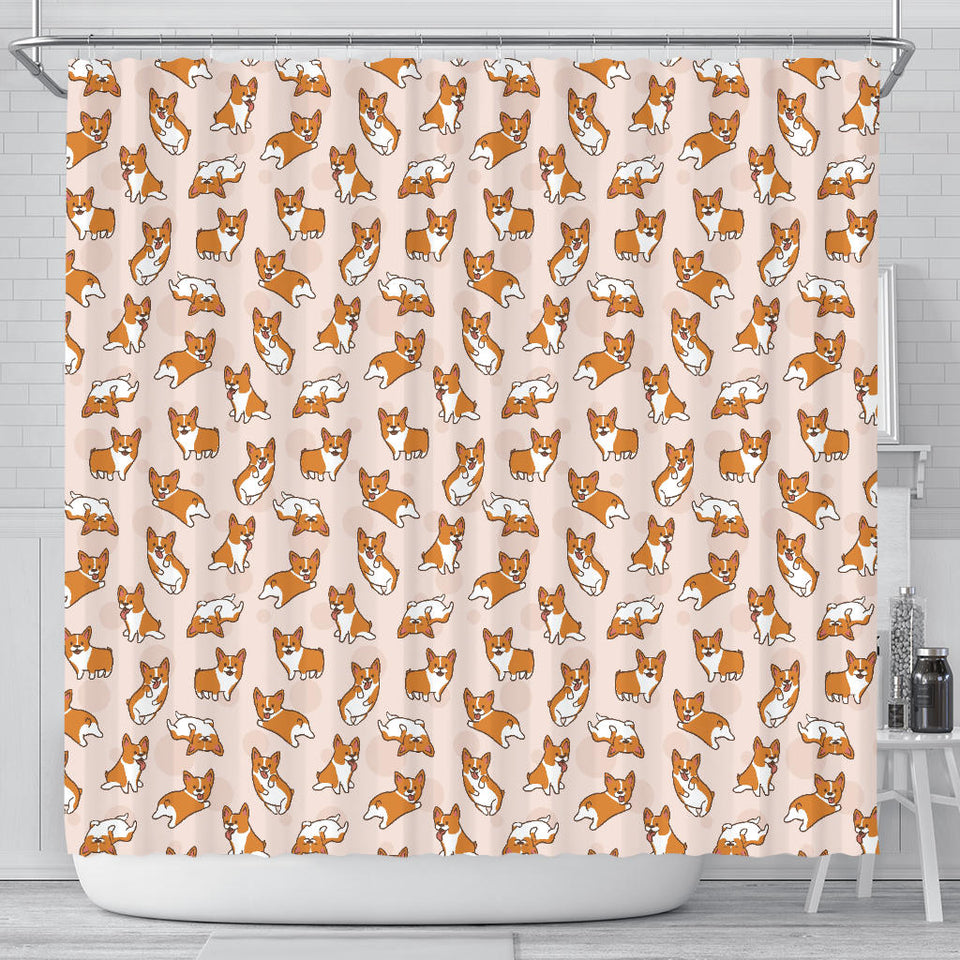 Cute Corgis Pattern Pink Background Shower Curtain Fulfilled In US