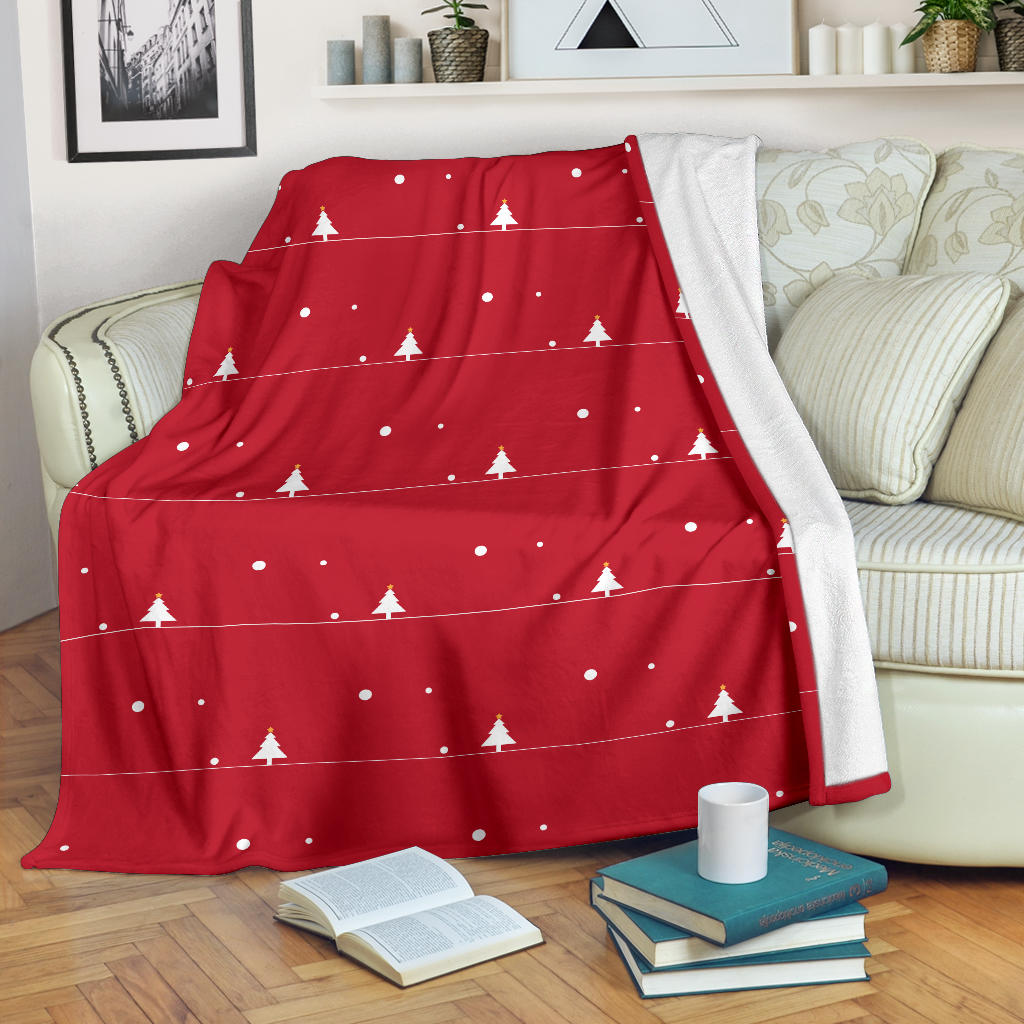 Christmas Tree Star Snow Red Background Premium Blanket