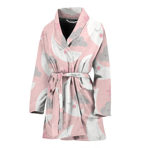 Cute Moon Cloud Star Pattern Pink Dot Background Women'S Bathrobe
