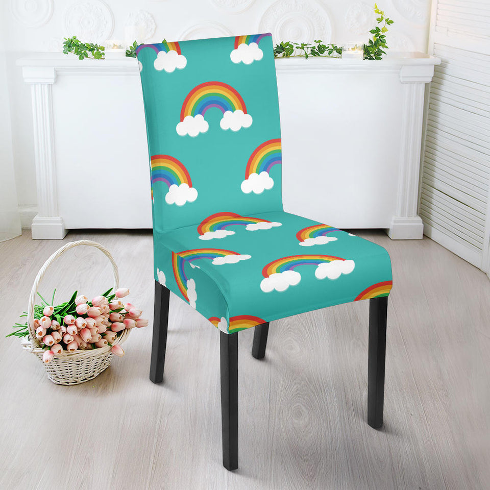 Rainbow Pattern Green Background Dining Chair Slipcover
