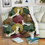 Japanese Cranes Flying Forest Dot Pattern Premium Blanket