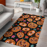 Pumpkin Flowers Spiderweb Halloween Theme Area Rug