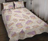 Cakes pies tarts muffins and eclairs purple blueberry topping pattern Quilt Bed Set