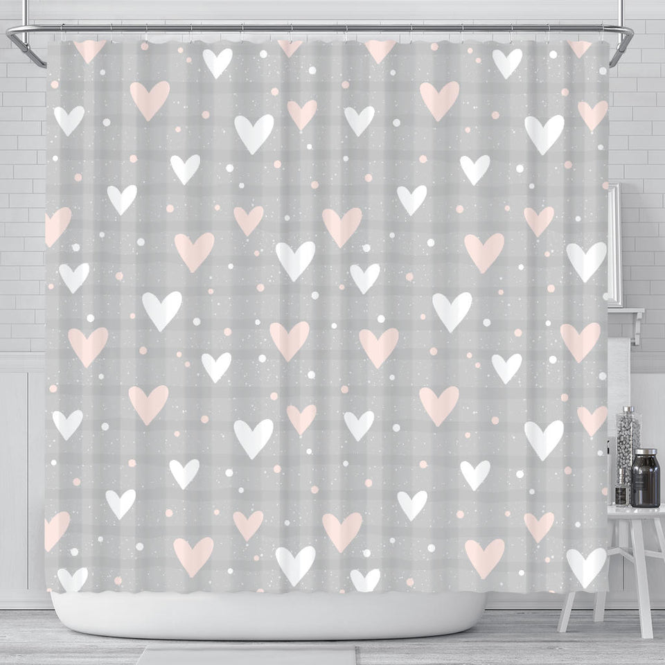 Heart Pattern Gray Background Shower Curtain Fulfilled In US