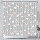 Heart Pattern Gray Background Shower Curtain Fulfilled In US
