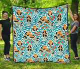 Cute Sea Otters Fishe Sea Urchin Pattern Premium Quilt