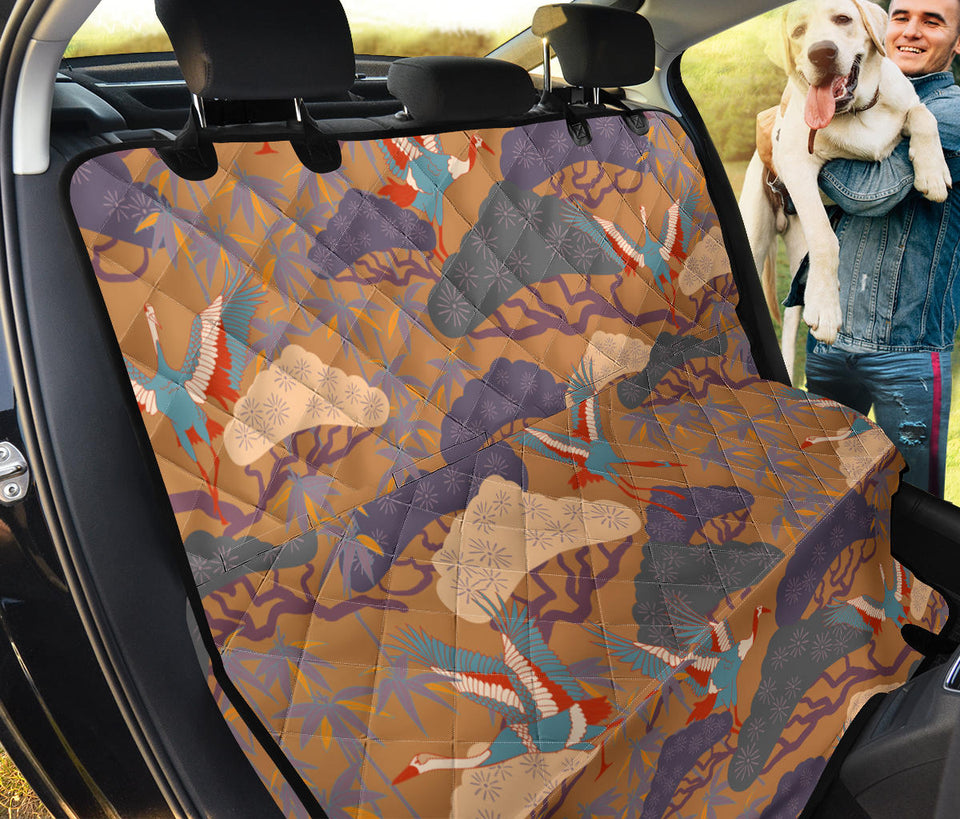 Bonsai Bamboo Stork Japanese Pattern Brown Theme Dog Car Seat Covers