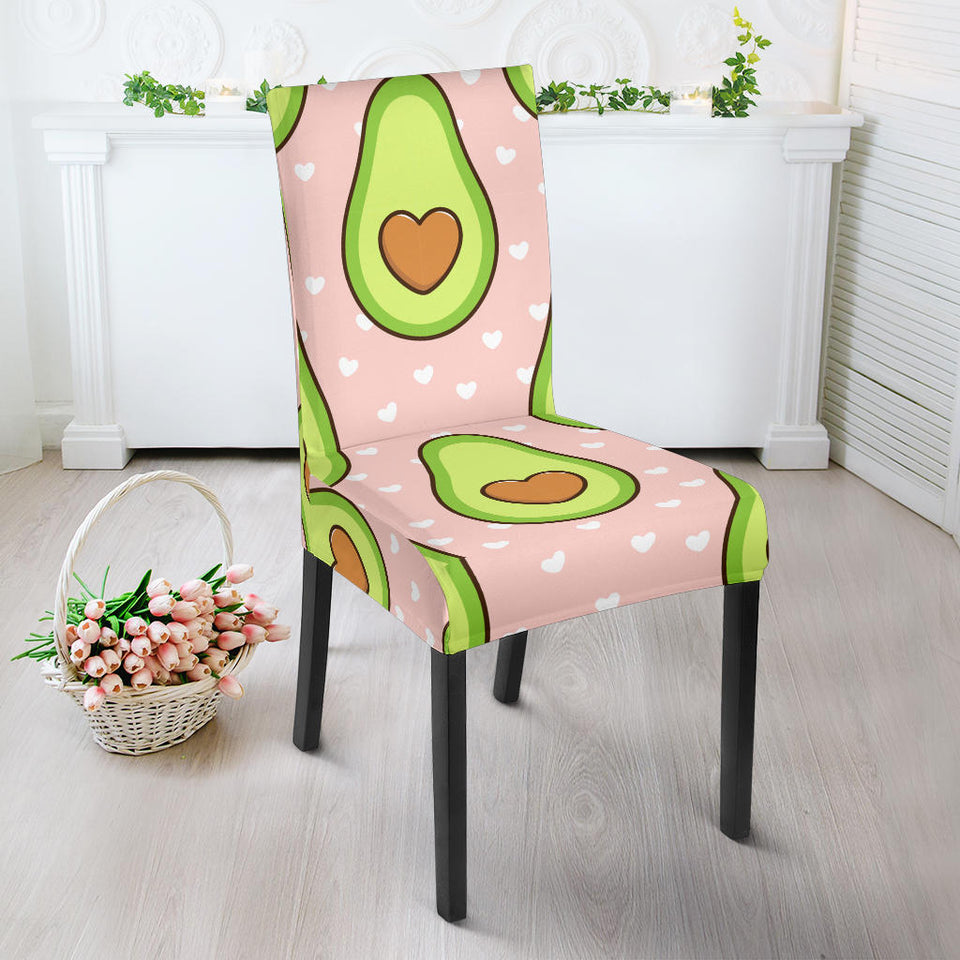 Avocado Heart Pink Background Dining Chair Slipcover