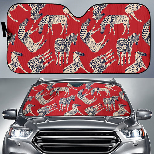 Zebra Abstract Red Background Car Sun Shade