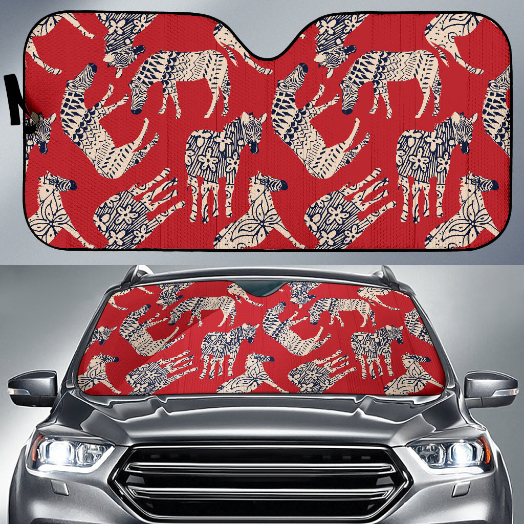Zebra Abstract Red Background Car Sun Shade