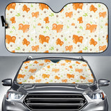 Cute Brown Pomeranian Paw Leave Bone Pattern Car Sun Shade