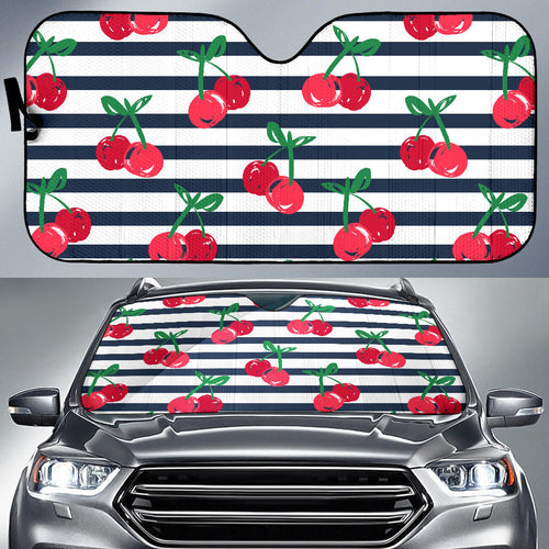 Hand Drawn Cherry Pattern Striped Background Car Sun Shade