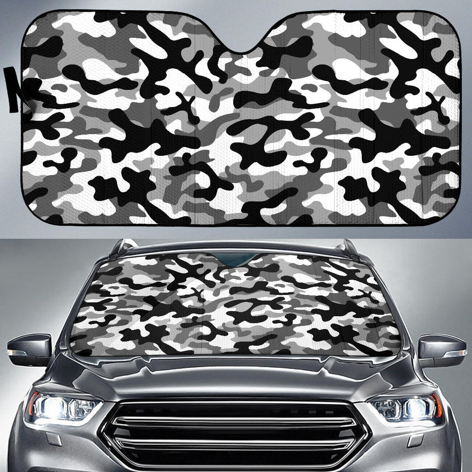 Black White Camo Camouflage Pattern Car Sun Shade