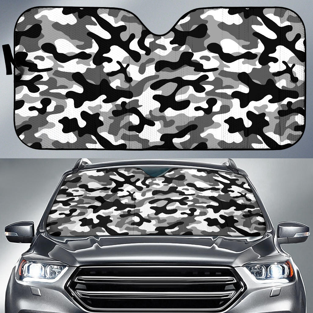 Black White Camo Camouflage Pattern Car Sun Shade