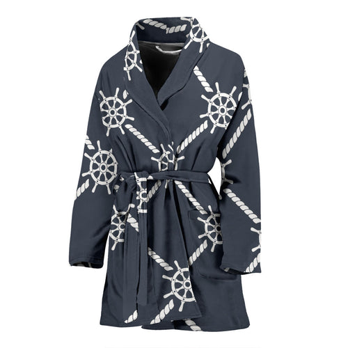 Nautical Steering Wheel Rope Pattern Women'S Bathrobe