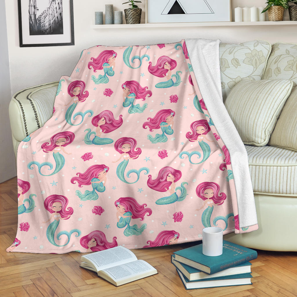 Cute Little Mermaid Pattern Premium Blanket