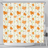 Cute Brown Pomeranian Paw Leave Bone Pattern Shower Curtain Fulfilled In US