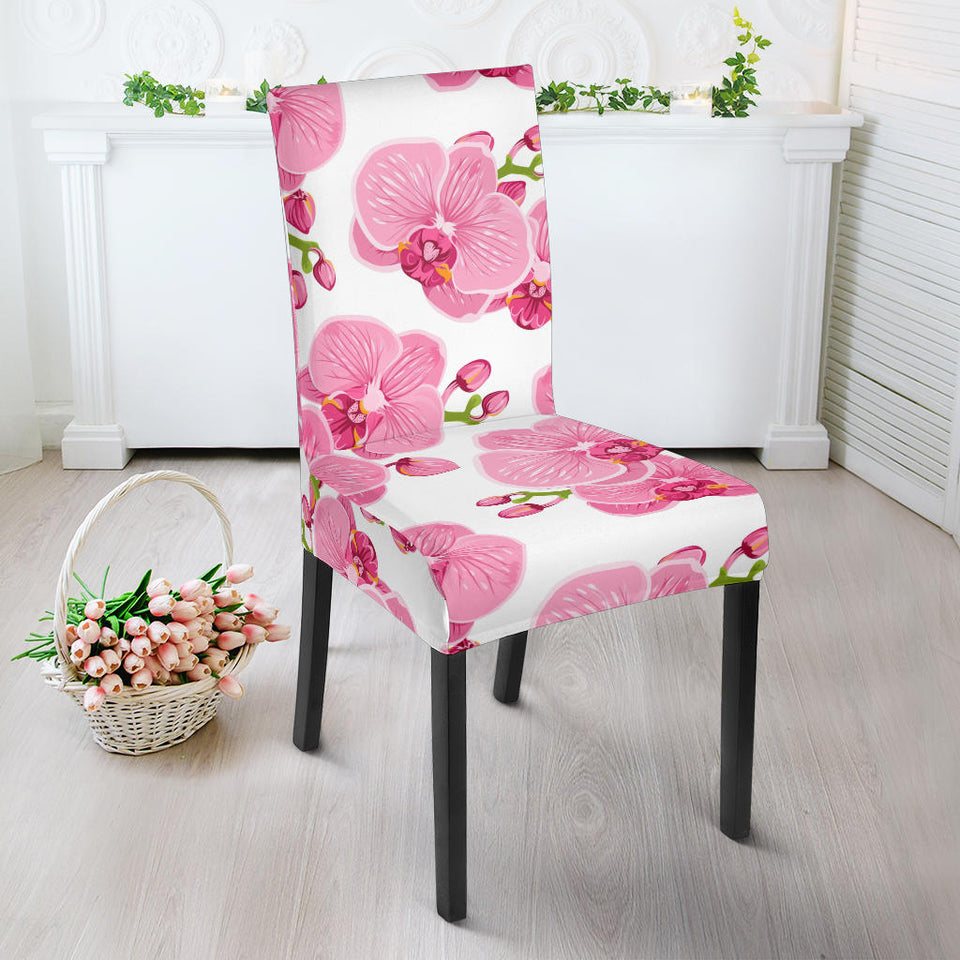 Pink Purple Orchid Pattern Background Dining Chair Slipcover