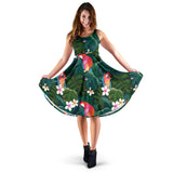 Parrot Palm Tree Leaves Flower Hibiscus Pattern Sleeveless Midi Dress