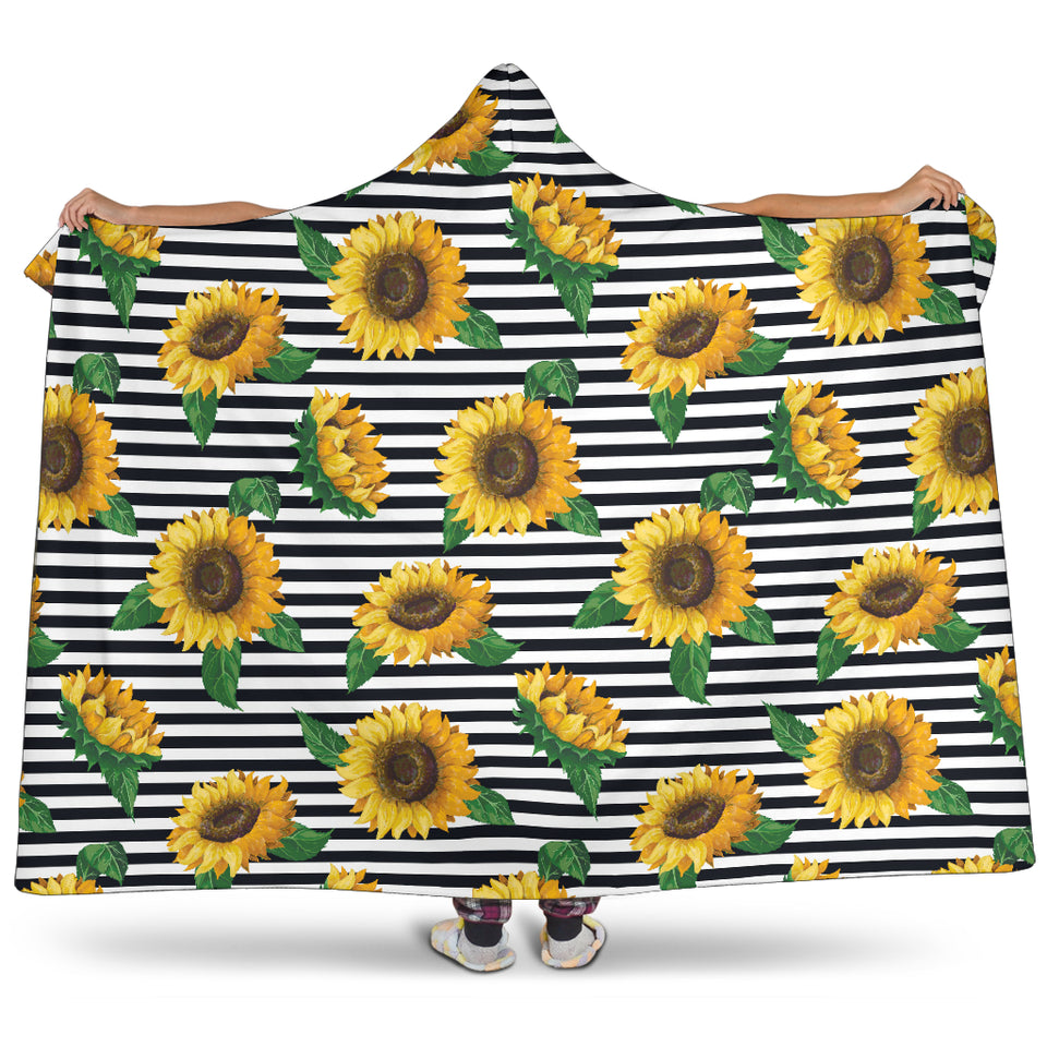 Sunflowers Ribbon Background Hooded Blanket