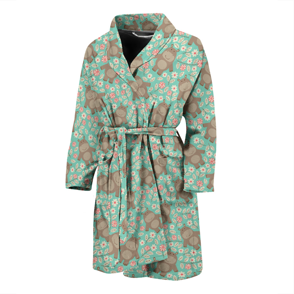 Hippopotamus Pattern Print Design 02 Men's Bathrobe
