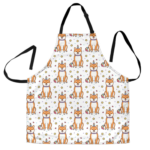 Shiba Inu Unicorn Costume Horn Colorful Tail Pattern Adjustable Apron