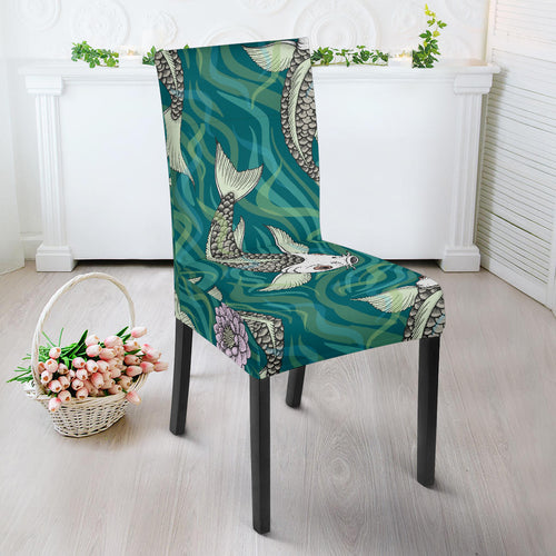 Koi Fish Carp Fish Lotus Pattern Dining Chair Slipcover