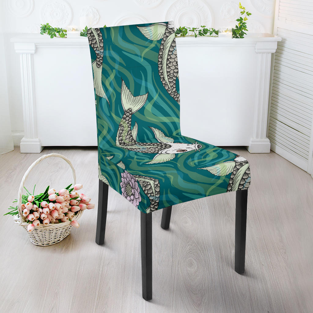 Koi Fish Carp Fish Lotus Pattern Dining Chair Slipcover