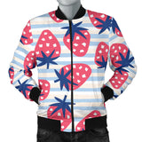 Strawberry Pattern Blue Lines Background Men'S Bomber Jacket