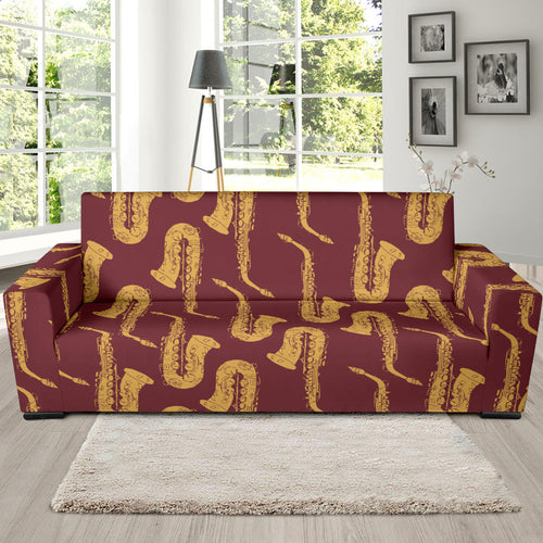Hand Drawn Gold Saxophone Red Background  Sofa Slipcover