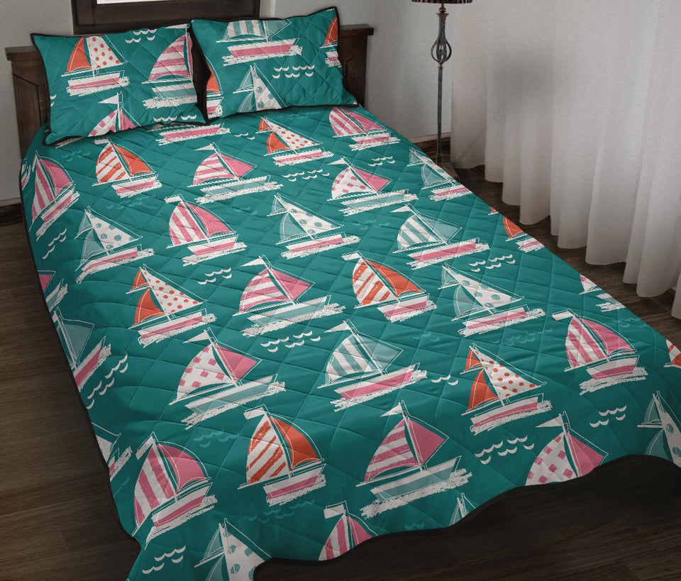 Cute sailboat pattern Quilt Bed Set