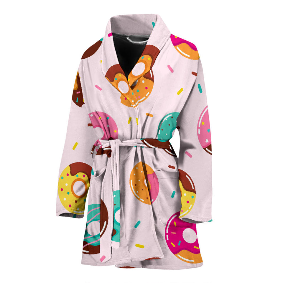 Donut Pattern Glaze Pink Background Women'S Bathrobe