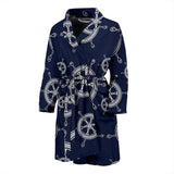 Nautical Steering Wheel Design Pattern Men'S Bathrobe