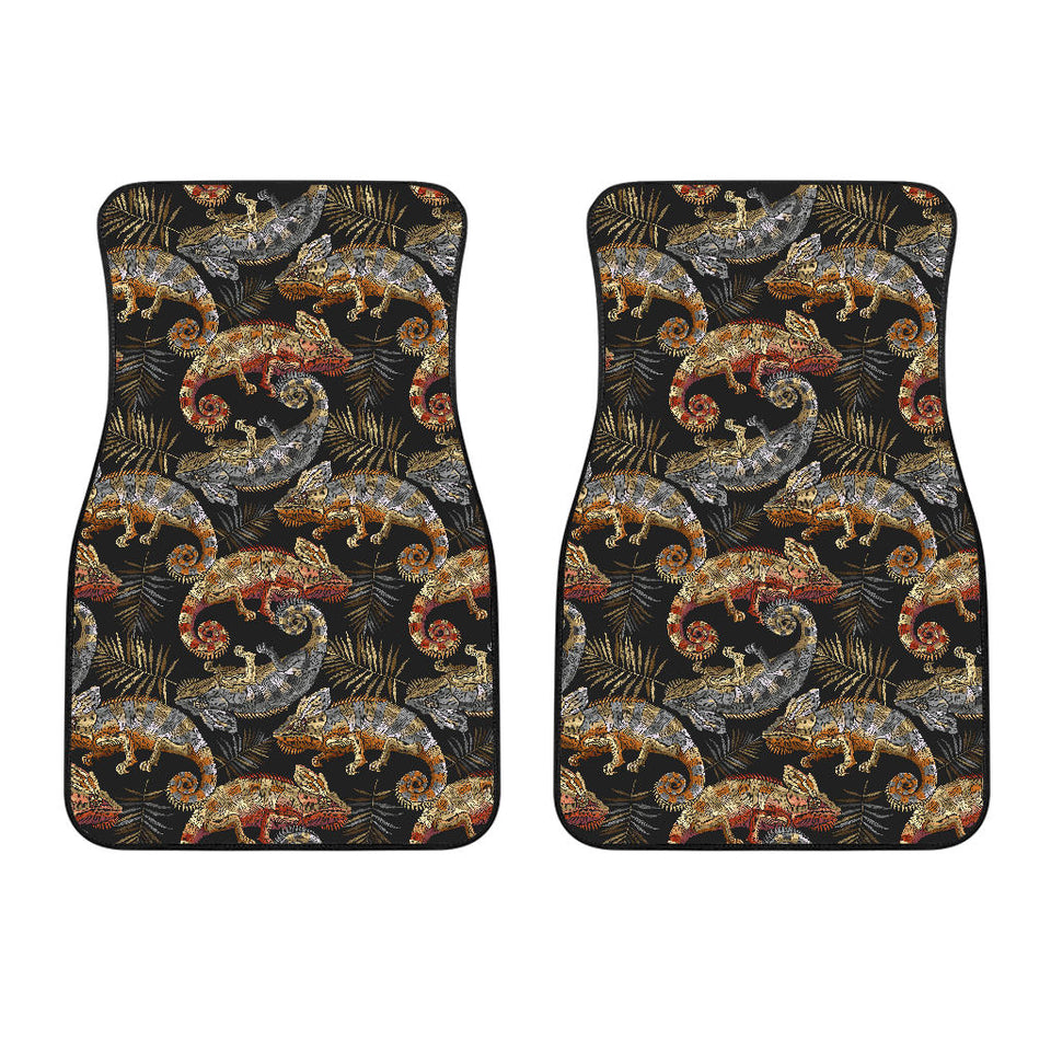 Chameleon Lizard Tropical Leaves Palm Tree  Front Car Mats
