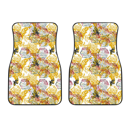 Cool Bee Honeycomb Leaves Pattern  Front Car Mats