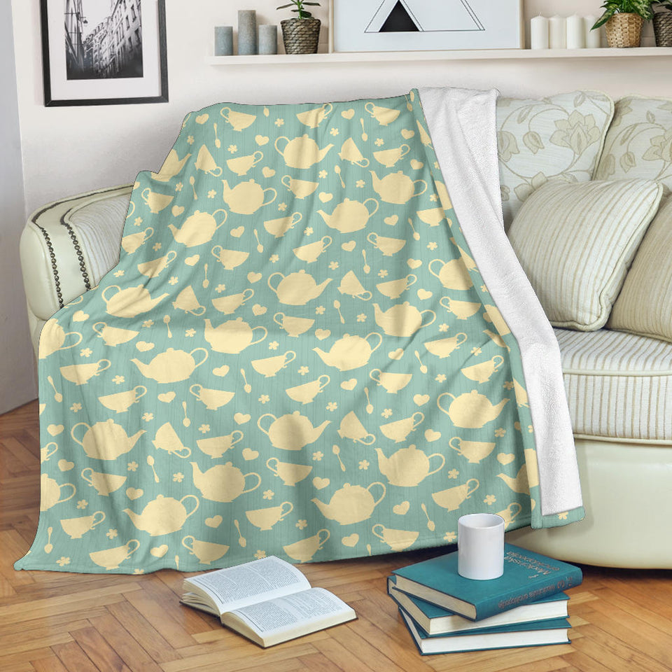 Tea pots Pattern Print Design 02 Premium Blanket