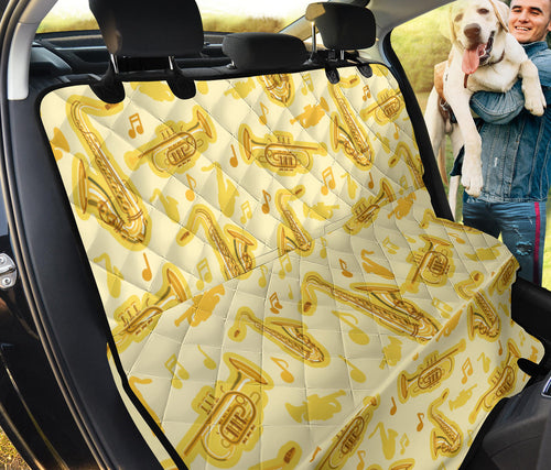 Saxophone Cornet Pattern Yellow Background Dog Car Seat Covers
