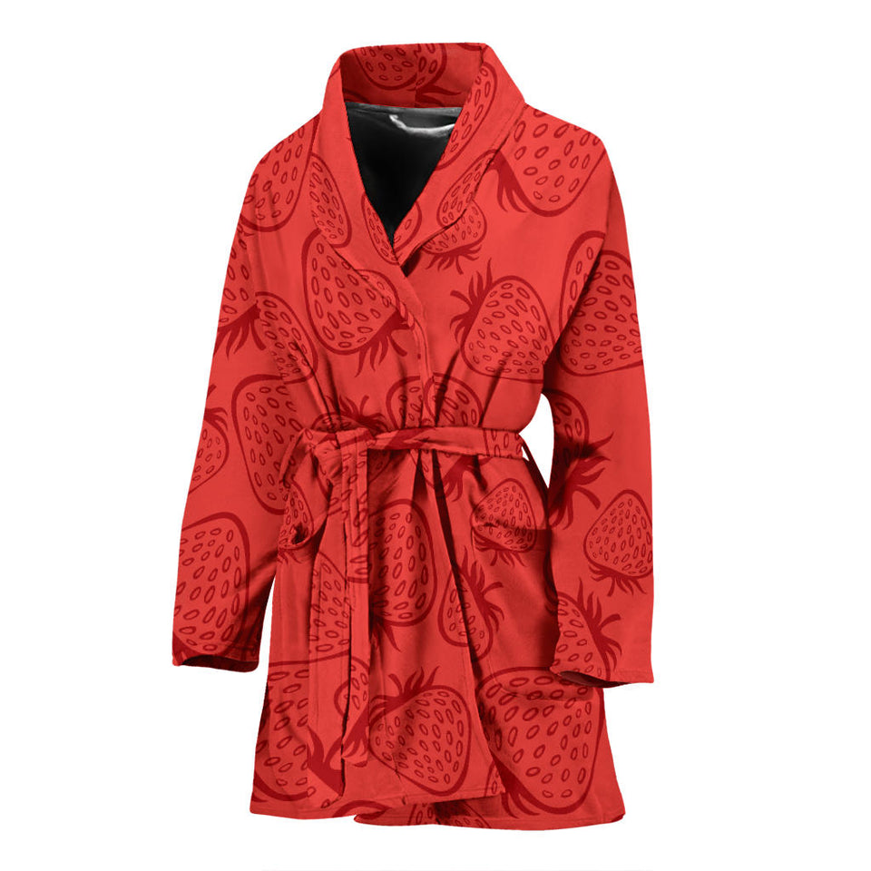 Strawberry Pattern Red Background Women'S Bathrobe