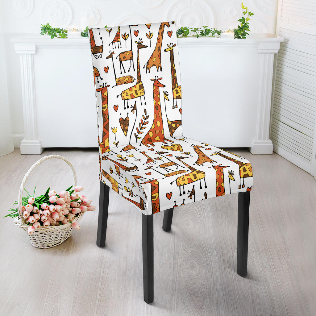 Giraffe Pattern Print Design 04 Dining Chair Slipcover