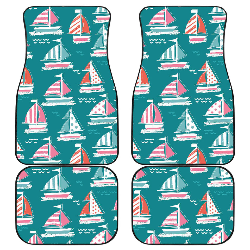 Cute Sailboat Pattern Front And Back Car Mats