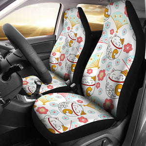 Maneki Neko Lucky Cat Fan Sakura Universal Fit Car Seat Covers
